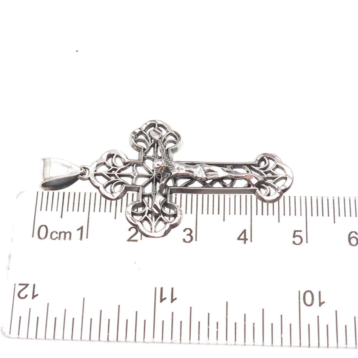 925 Sterling Silver Vintage Crucifix Cross Oxidized Charm Pendant