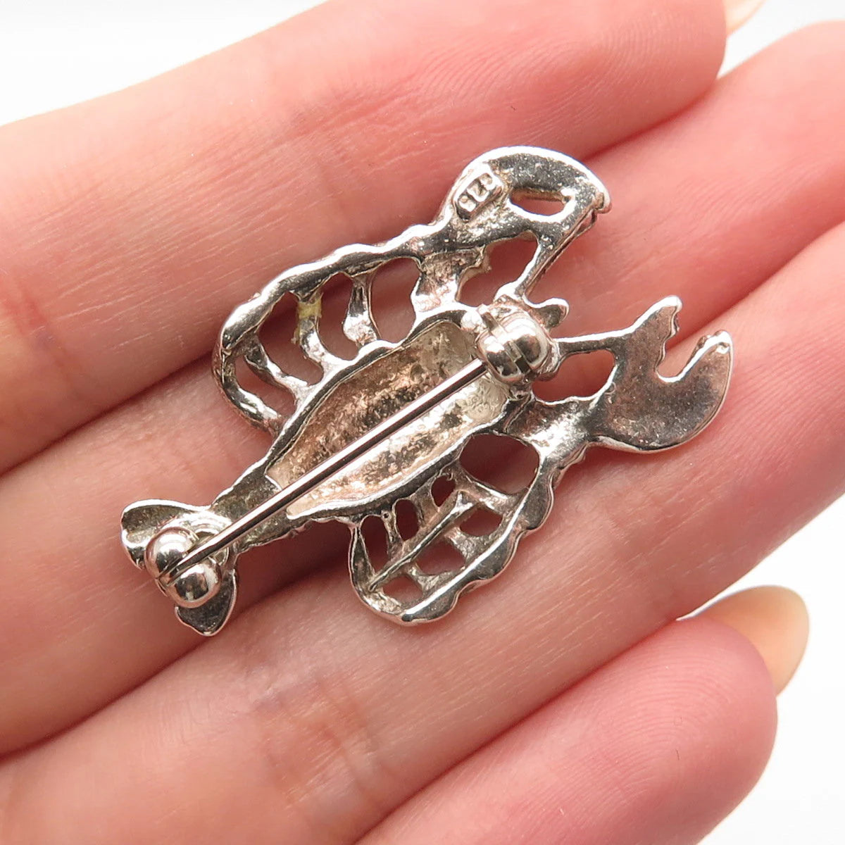 925 Sterling Silver Vintage Cancer Zodiac Sign Pin Brooch