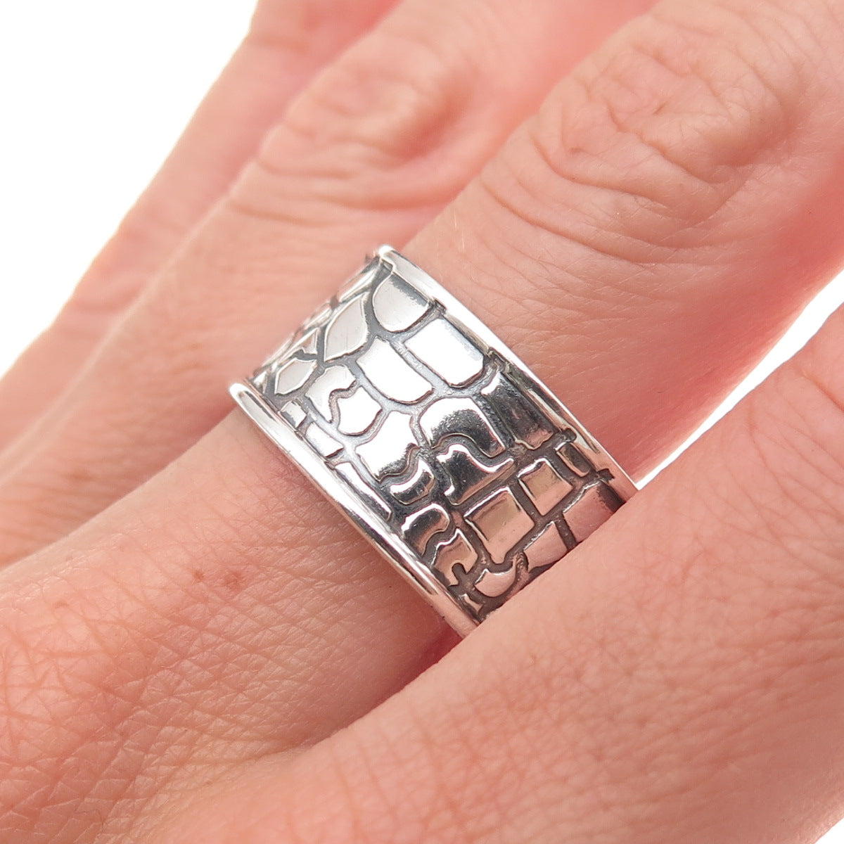 925 Sterling Silver Vintage Cobblestone Oxidized Band Ring Size 13.25