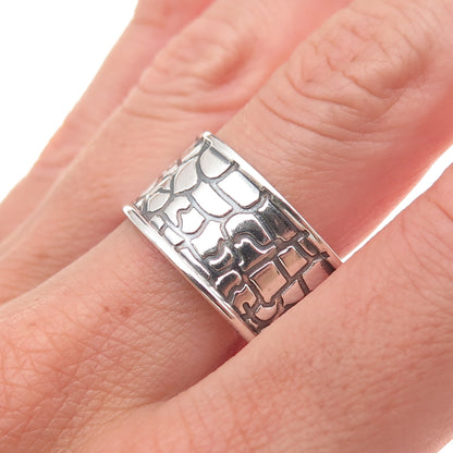 925 Sterling Silver Vintage Cobblestone Oxidized Band Ring Size 13.25