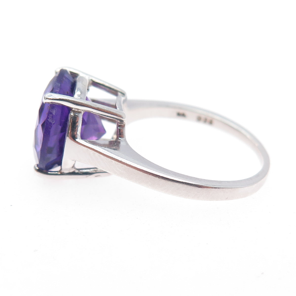 925 Sterling Silver Vintage Real Round-Cut Amethyst Ring Size 7