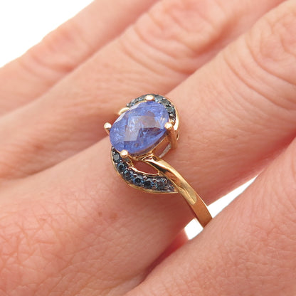 925 Sterling Gold Plated Real Tanzanite Lab-Created Peacock Sapphire Ring Size 8