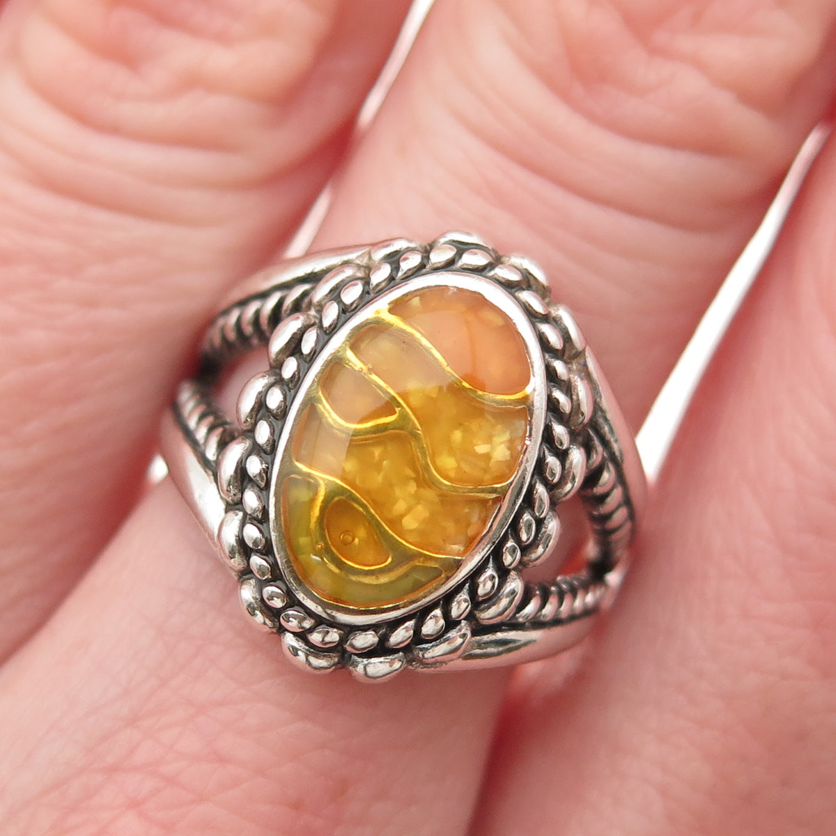 Carolyn Pollack Old Pawn Sterling Silver Vintage MOP Inlay Tribal Ring Size 7