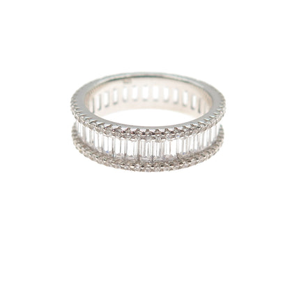 925 Sterling Silver Emerald & Round-Cut C Z Eternity Band Ring Size 6.25