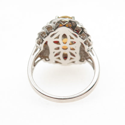 HT Harold Trujillo 925 Sterling Silver Real Diamond Opal Red Garnet Ring Size 9