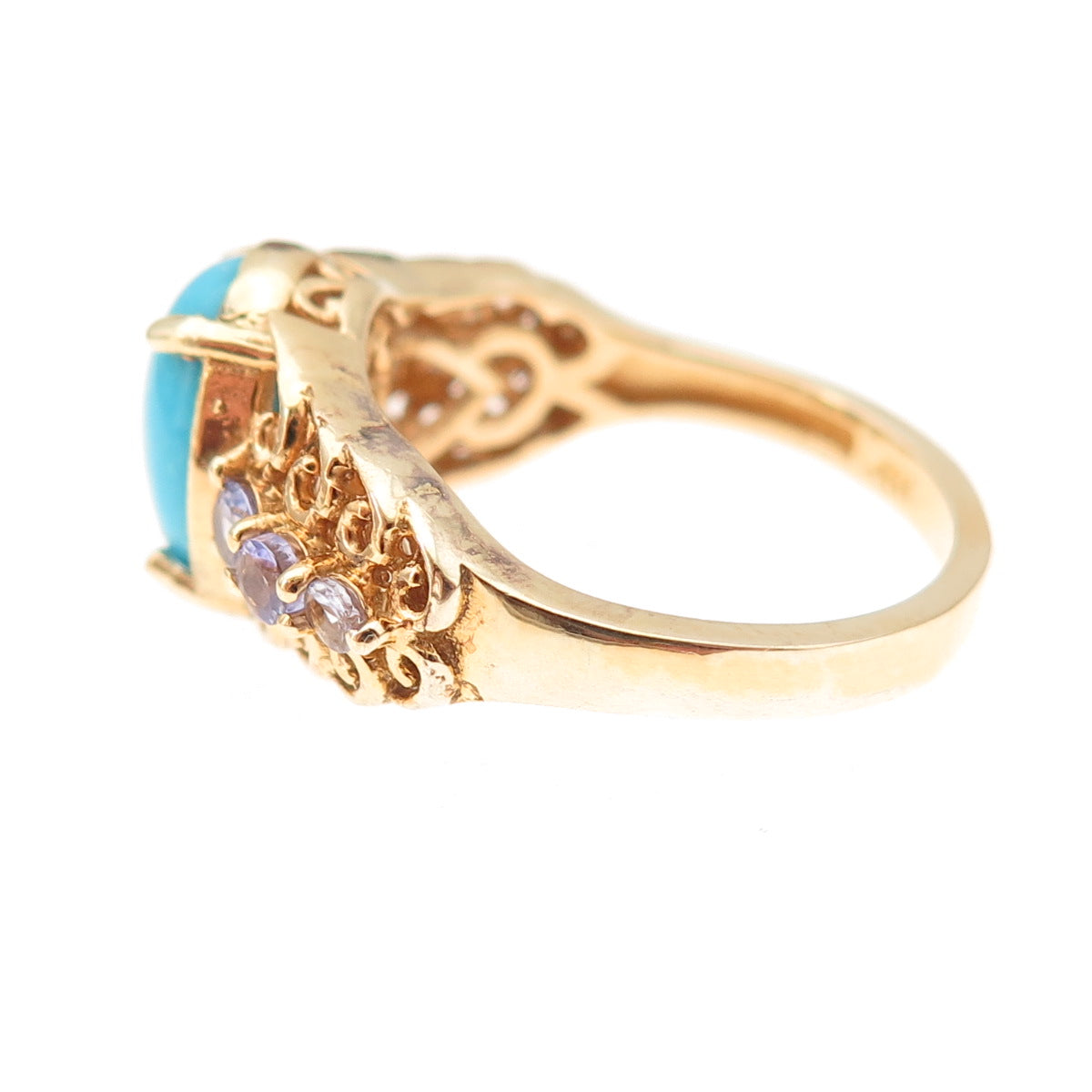 Chuck Clemency 925 Sterling Gold Plated Real Turquoise Tanzanite Ring Size 8.25