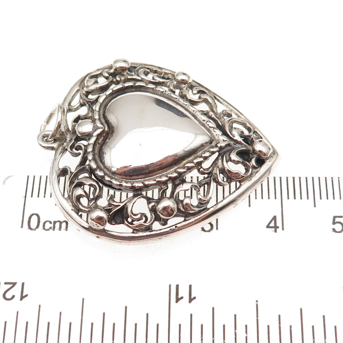 JewelArt 925 Sterling Silver Antique Art Deco Heart Oxidized Charm Pendant