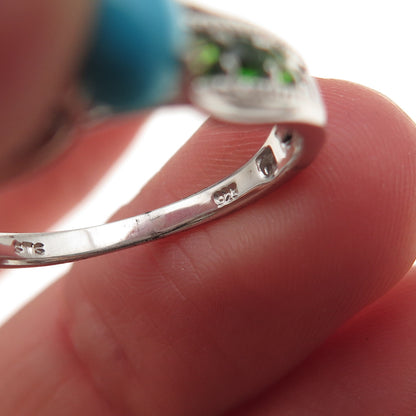 Chuck Clemency 925 Sterling Silver Real Turquoise & Peridot Ring Size 8.25