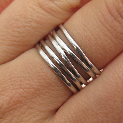 925 Sterling Silver Vintage Modernist 5-Row Ring Size 7.75