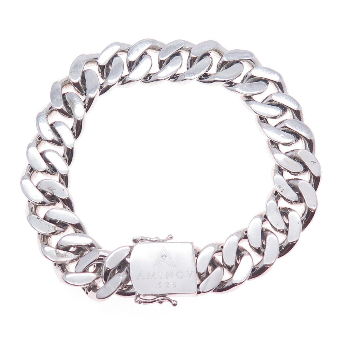 AMINOV 925 Sterling Silver Heavy 53.0g Hollow Cuban Link Bracelet 8.5"