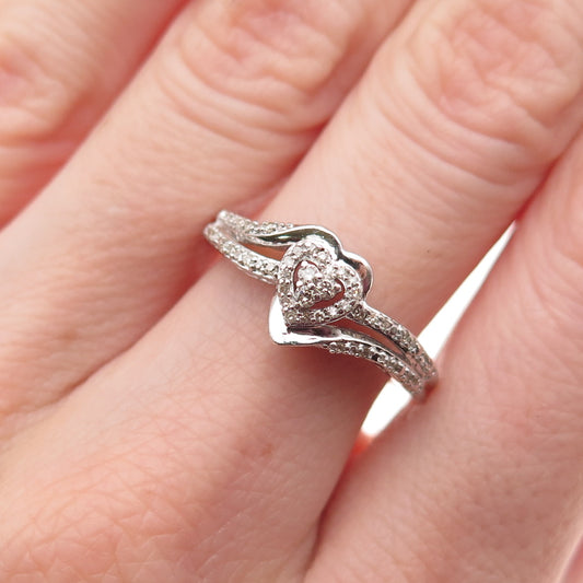 Jane Seymour 925 Sterling Silver Real Round-Cut Diamond Heart Ring Size 7