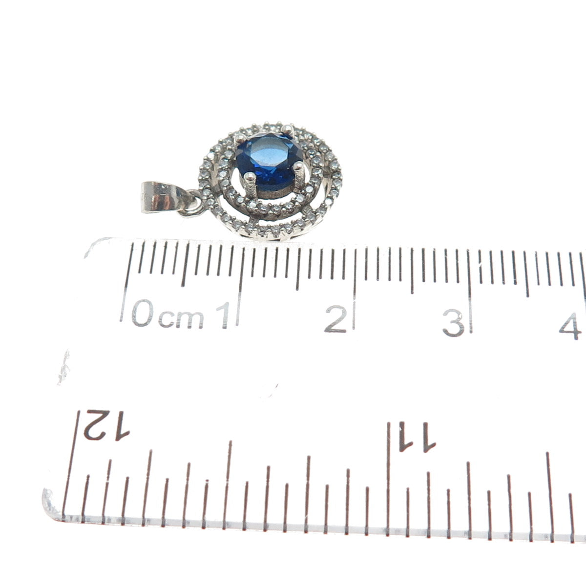925 Sterling Silver Round-Cut Blue & White C Z Minimalist Charm Pendant