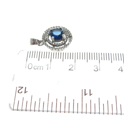 925 Sterling Silver Round-Cut Blue & White C Z Minimalist Charm Pendant