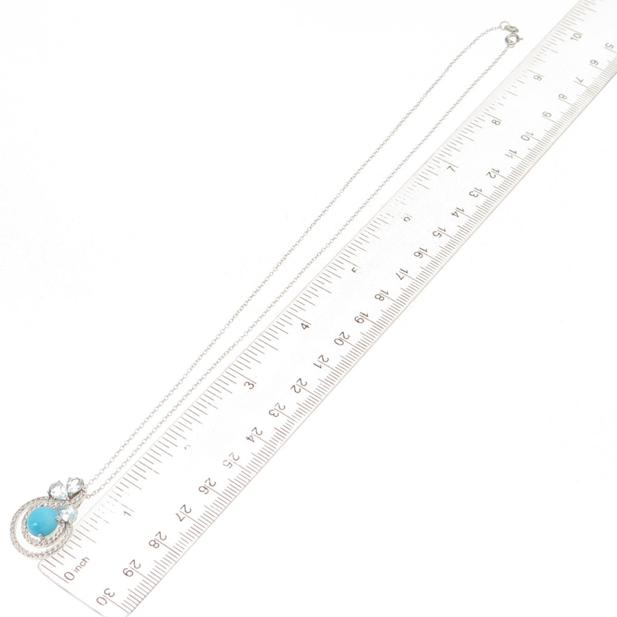 925 Sterling Silver Real Turquoise Blue & White Topaz Cable Chain Necklace 18"