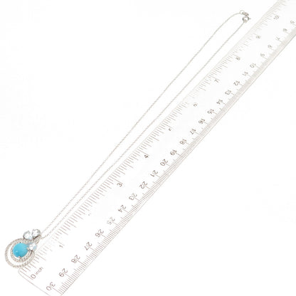 925 Sterling Silver Real Turquoise Blue & White Topaz Cable Chain Necklace 18"