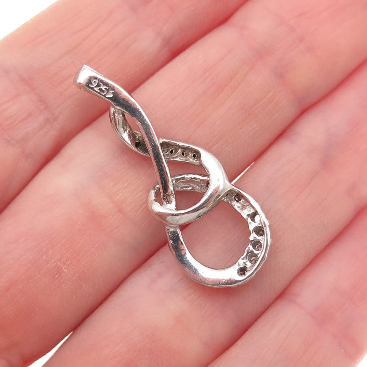 925 Sterling Silver Real Black & White Diamond Twisted Charm Pendant