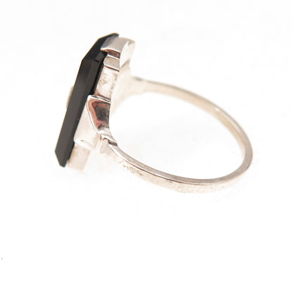 925 Sterling Antique Art Deco Real Diamond Accent & Black Onyx Ring Size 5.75