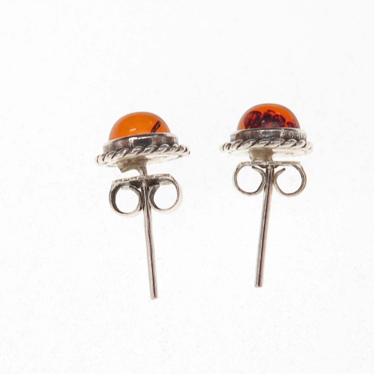 925 Sterling Silver Vintage Real Amber Oxidized Stud Earrings