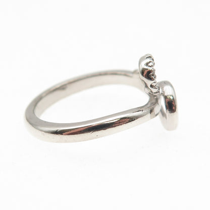 Sun 925 Sterling Silver Real Round-Cut Diamond Heart Ring Size 6.75