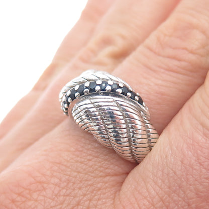 JUDITH RIPKA 925 Sterling Silver Real Sapphire Crisscross Ring Size 9