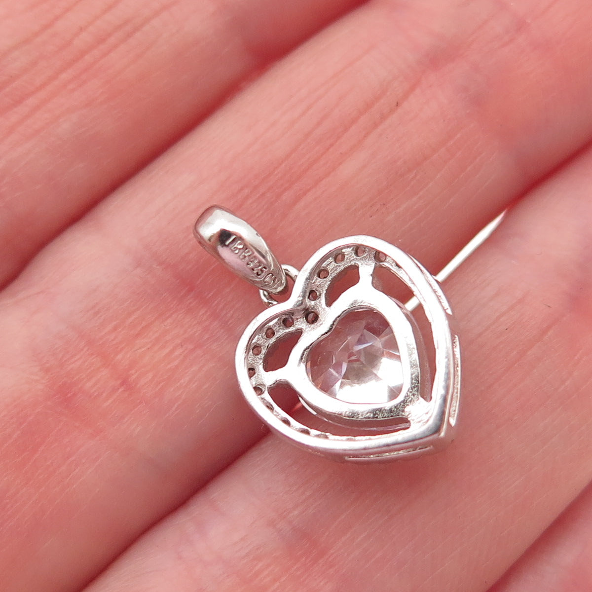 925 Sterling Silver Heart & Round-Cut C Z Mini Charm Pendant