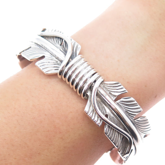 Mike Thomas Jr Navajo Old Pawn Sterling Silver Feather Adjustable Bracelet 7.75"