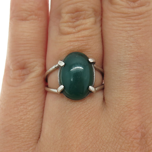 Old Pawn 925 Sterling Silver Vintage Southwestern Real Green Onyx Ring Size 6.5