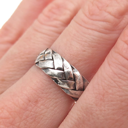 925 Sterling Silver Vintage Braided Oxidized Band Ring Size 8.5