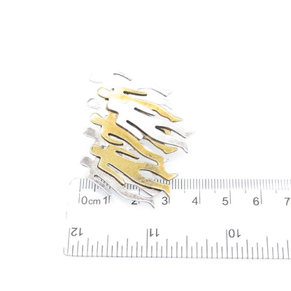 925 Sterling Silver 2-Tone Vintage Mexico Modernist Crowed Of Men Pin Brooch