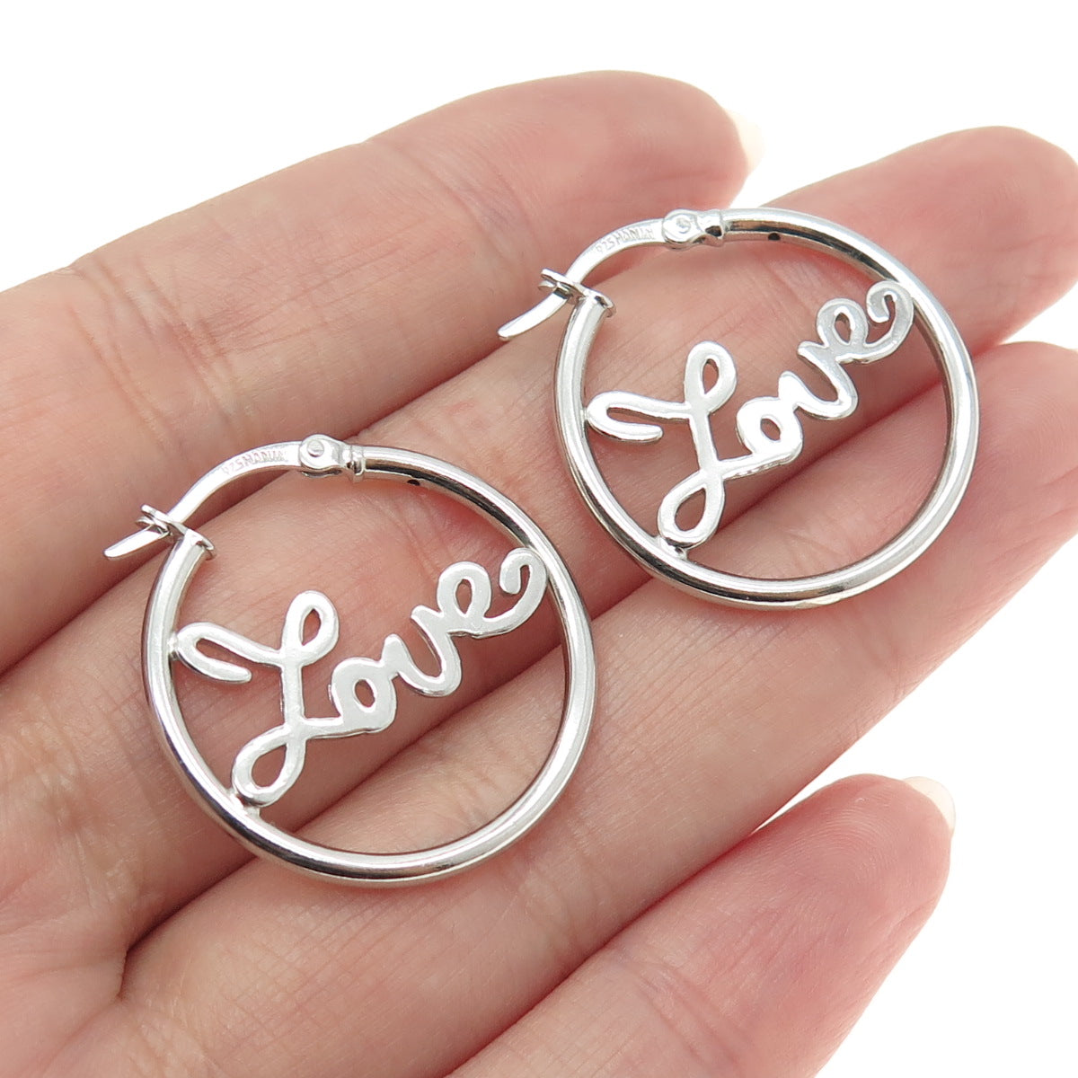 HAN 925 Sterling Silver "Love" Hoop Earrings