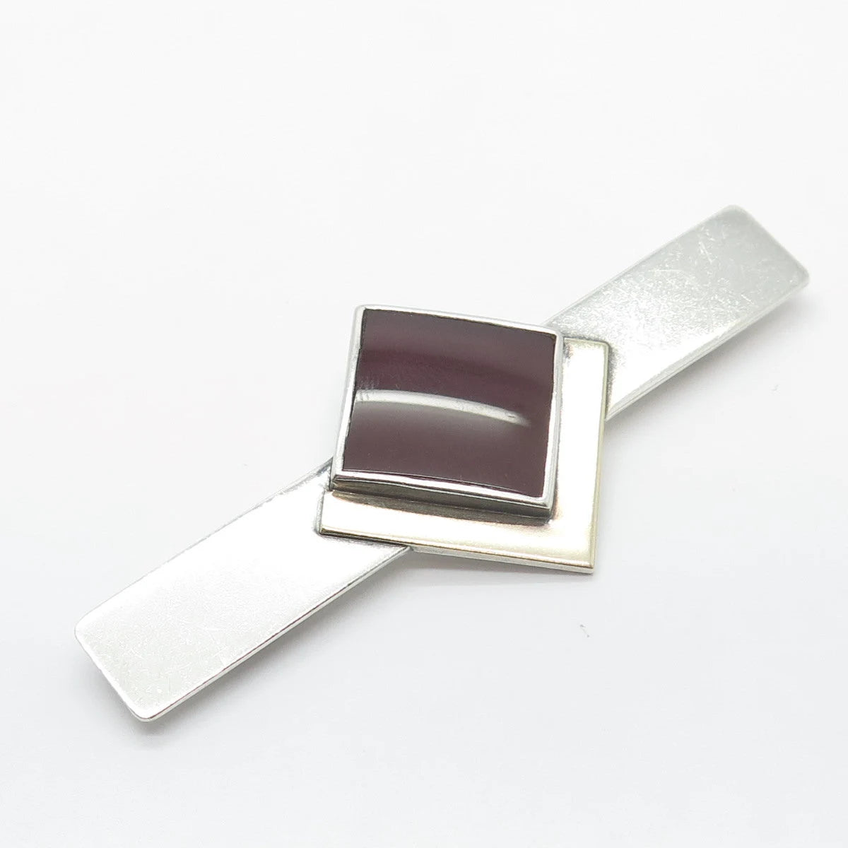 925 Sterling Silver & 14k Gold Vintage Real Carnelian Geometric Pin Brooch