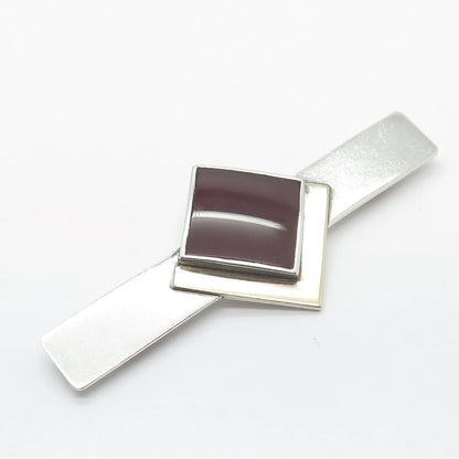 925 Sterling Silver & 14k Gold Vintage Real Carnelian Geometric Pin Brooch