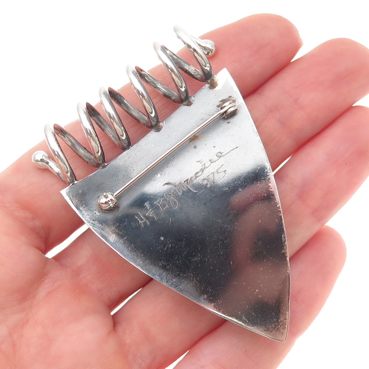 H & BJ Mackie Sterling Silver Vintage Real Druzy Agate Modernist Slide Pendant