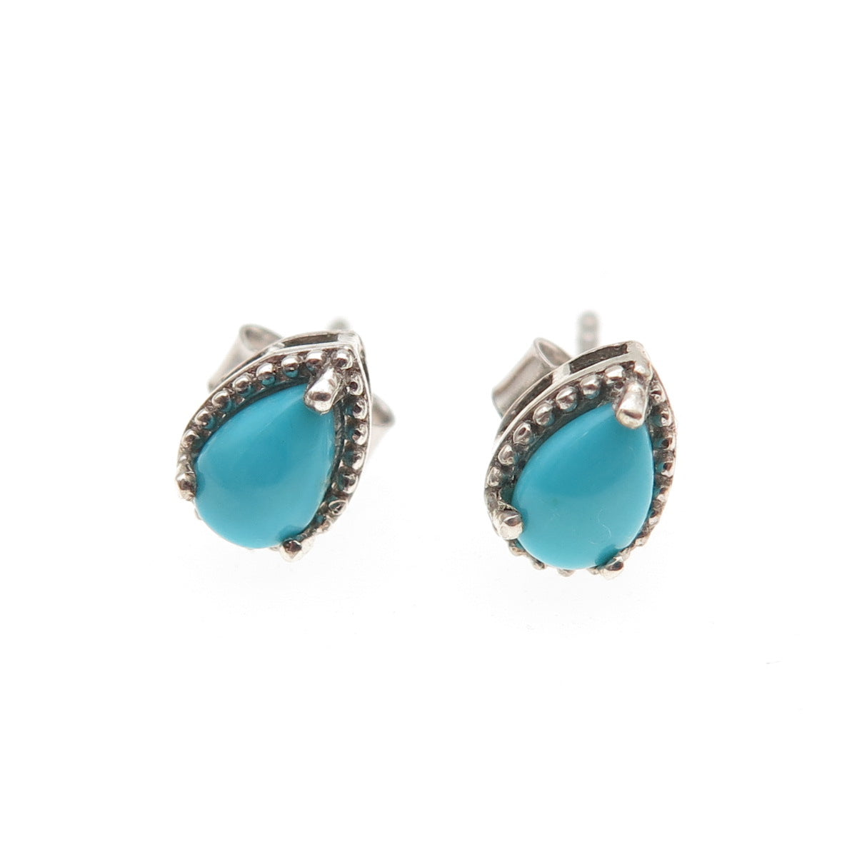 Chuck Clemency 925 Sterling Silver Real Turquoise Teardrop Stud Earrings