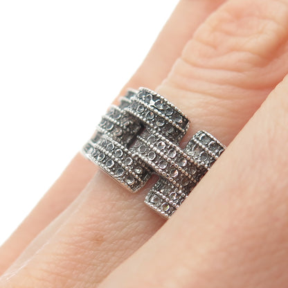 925 Sterling Silver Vintage Modernist Oxidized Ring Size 5.5