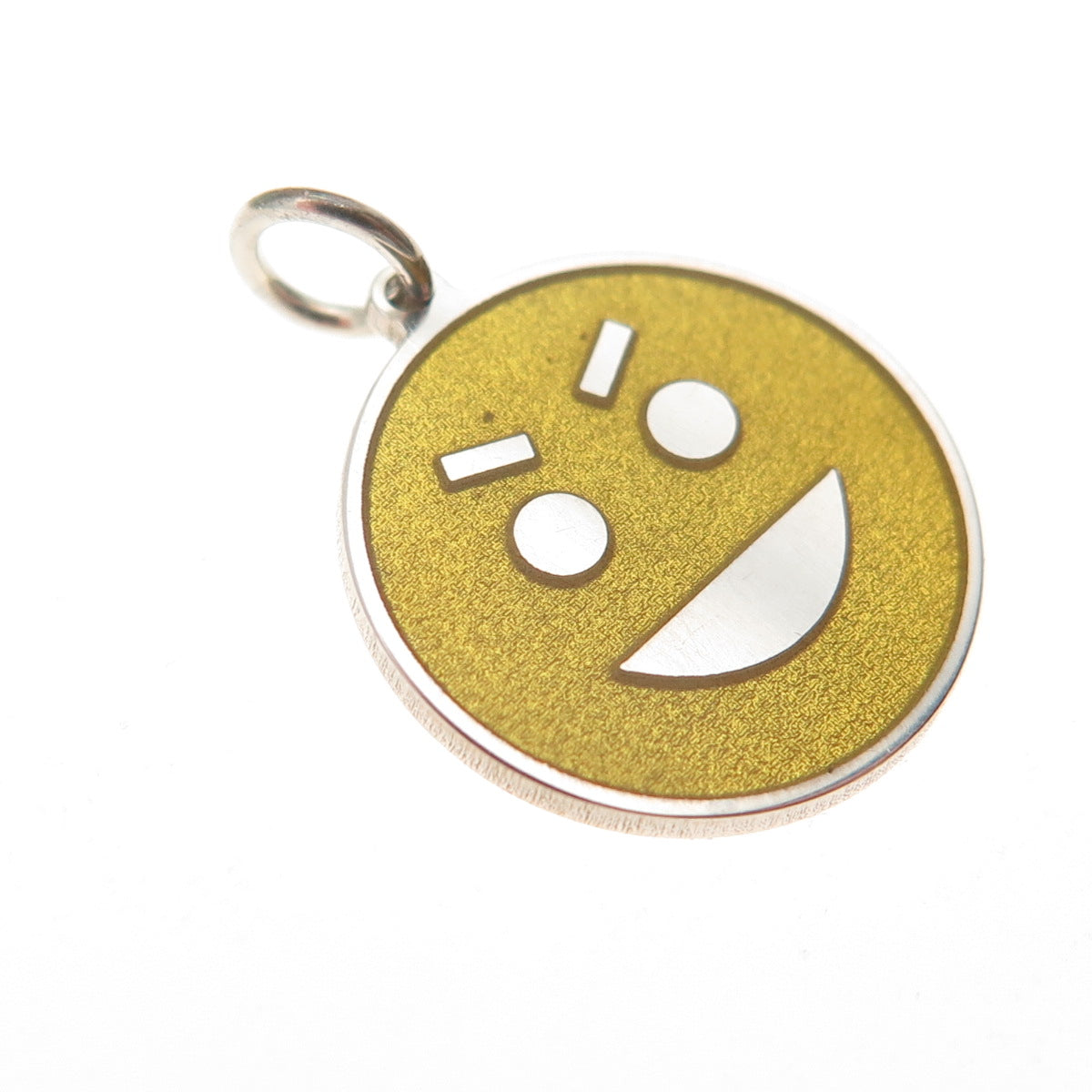 925 Sterling Silver Yellow Enamel Tricky Face Emoji Mini Charm Pendant