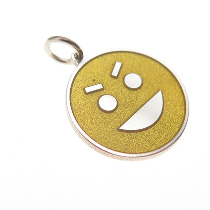 925 Sterling Silver Yellow Enamel Tricky Face Emoji Mini Charm Pendant
