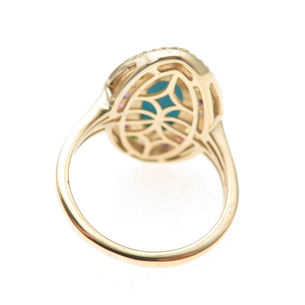D'Joy 925 Sterling Silver Gold Plated Real Turquoise & Multi-Gem Ring Size 8