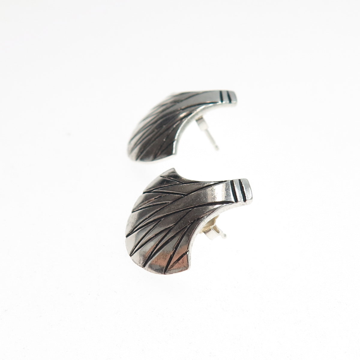 925 Sterling Silver Vintage Modernist Axe Oxidized Earrings