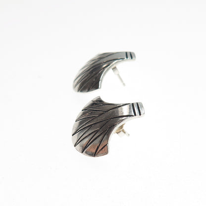 925 Sterling Silver Vintage Modernist Axe Oxidized Earrings