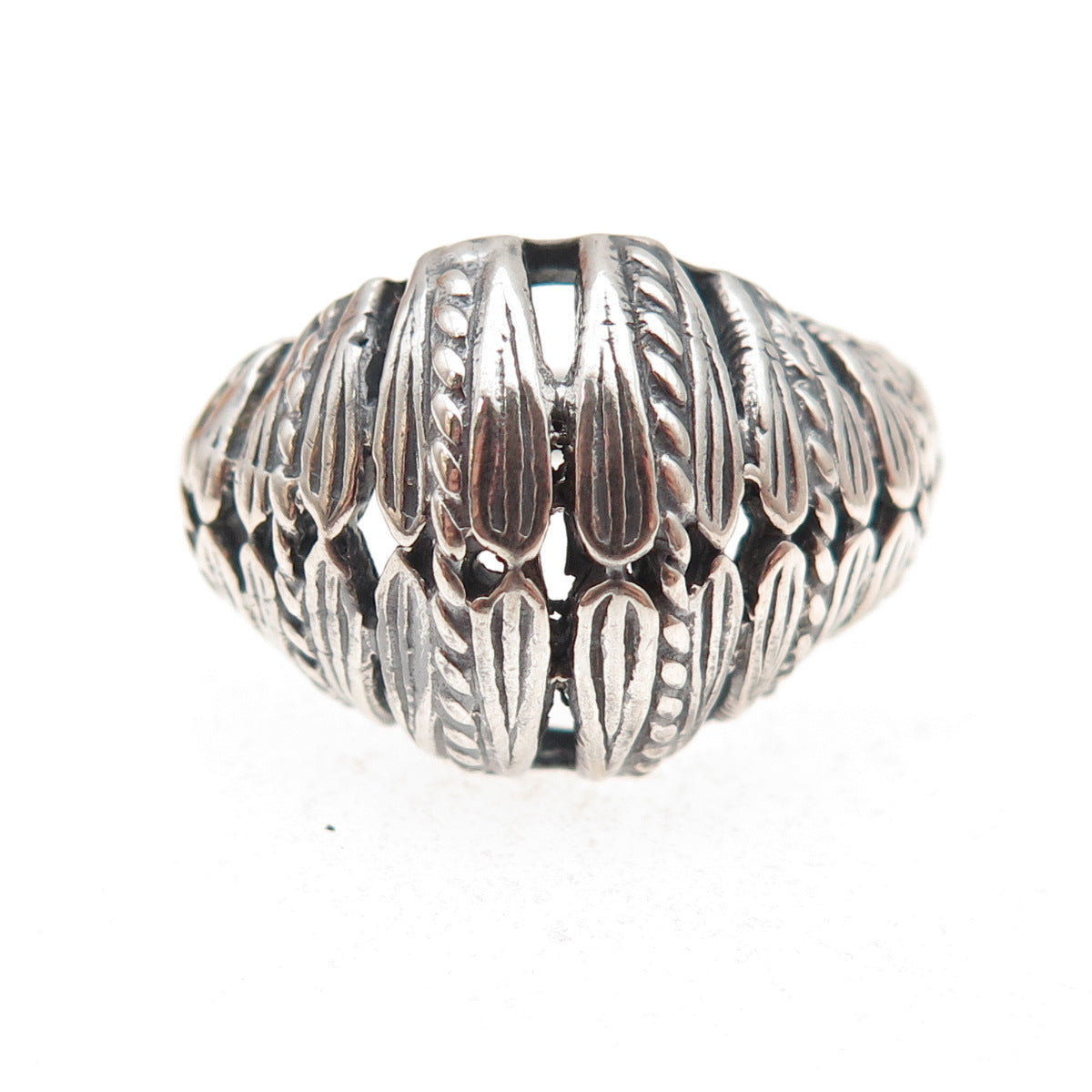 925 Sterling Silver Vintage Italy Seashell Dome Oxidized Ring Size 6.25