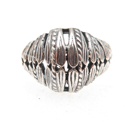925 Sterling Silver Vintage Italy Seashell Dome Oxidized Ring Size 6.25