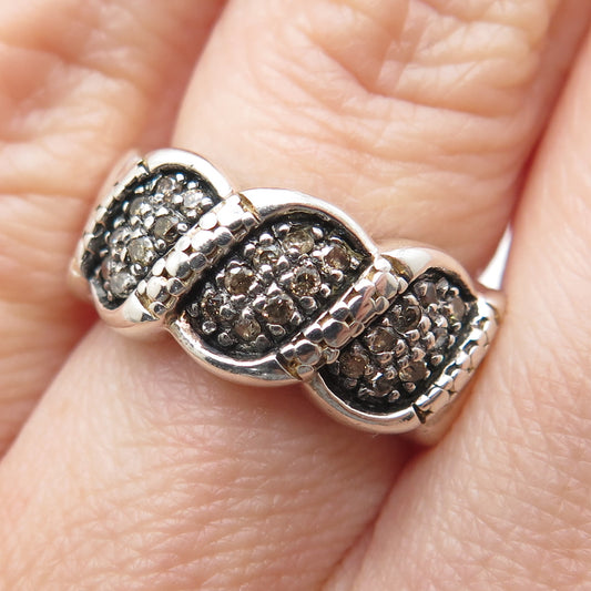 925 Sterling Silver Real Round-Cut Cognac Diamond Ring Size 5