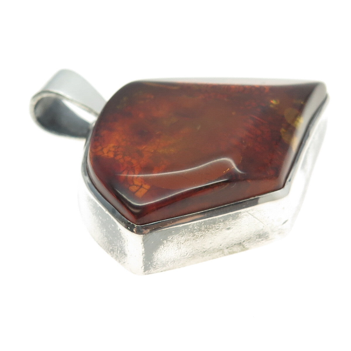 925 Sterling Silver Vintage Real Amber Modernist Pendant