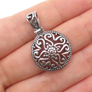 925 Sterling Silver Vintage Ornate Floral Oxidized Charm Pendant