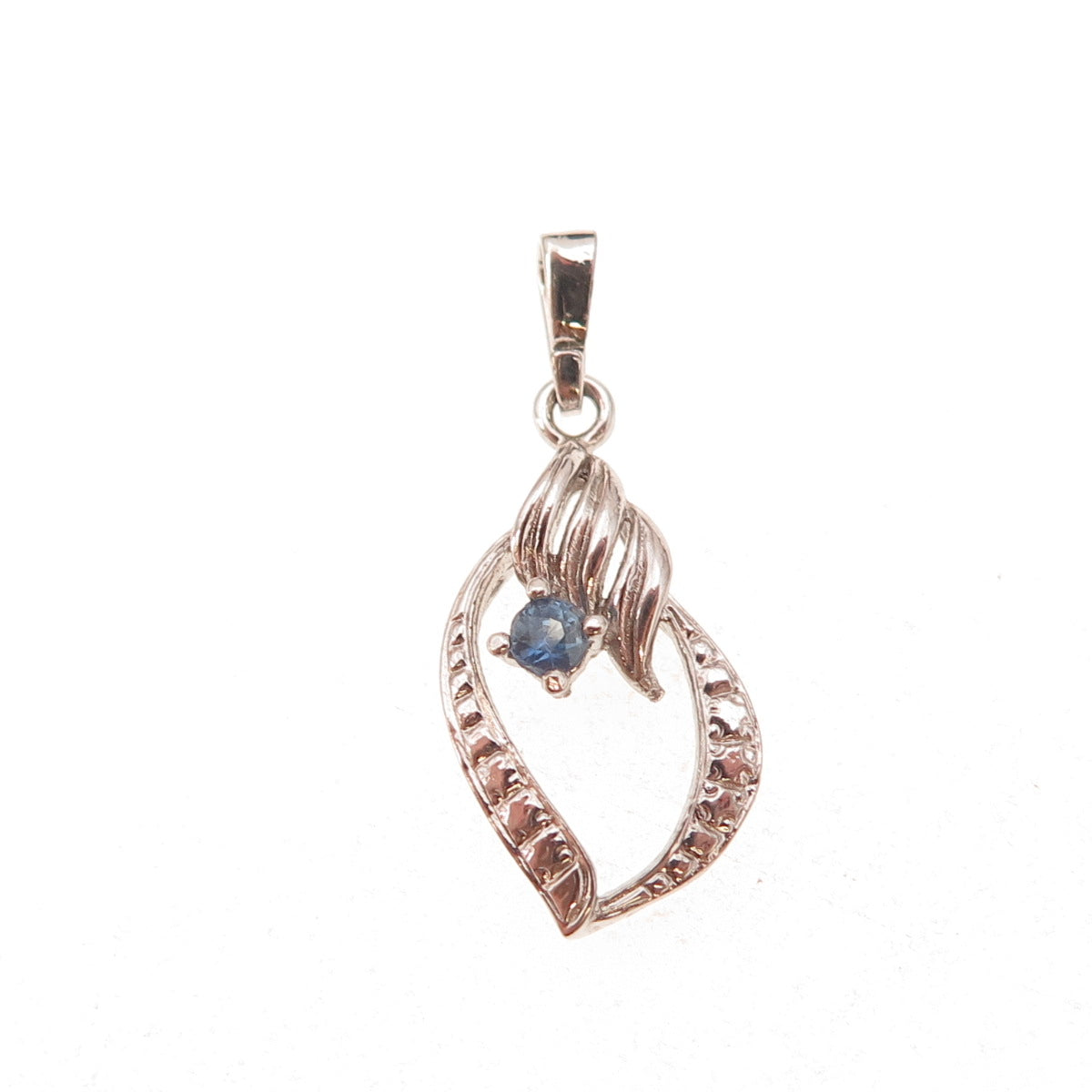925 Sterling Silver Vintage Real Round-Cut Sapphire Floral Charm Pendant
