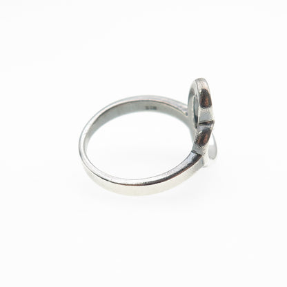 925 Sterling Silver Vintage Modernist Loving Heart Oxidized Ring Size 7.25