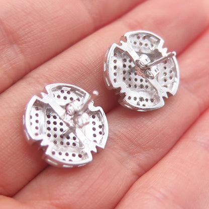 925 Sterling Silver Round-Cut C Z Cross Stud Earrings