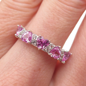 Michelle Albala 925 Sterling Silver Real White & Pink Topaz Heart Ring Size 6.25