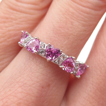 Michelle Albala 925 Sterling Silver Real White & Pink Topaz Heart Ring Size 6.25